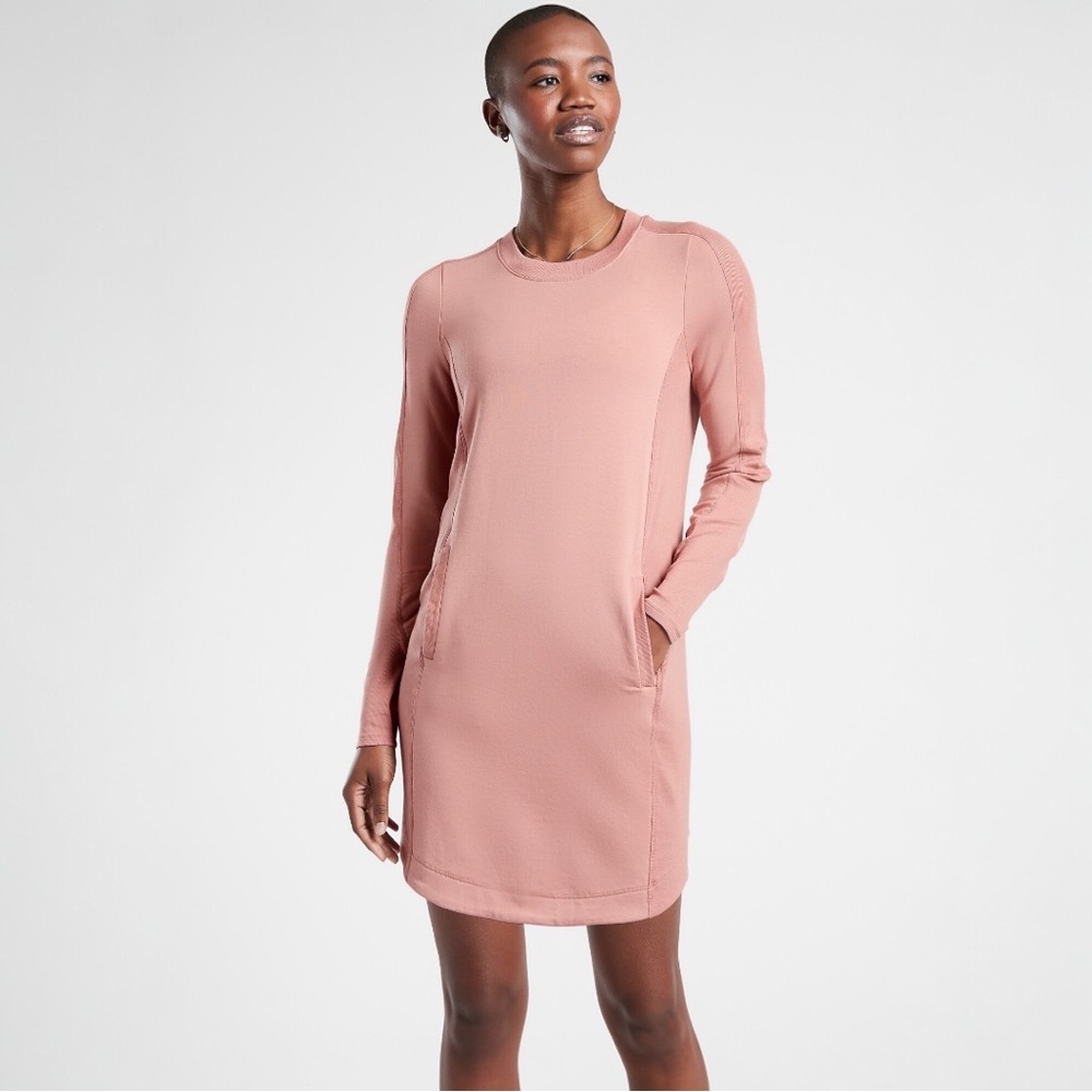 Athleta Balance Dress Palermo Pink French Terry Pockets Petite M NWT